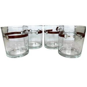 Equestrian Double Old Fashioned Glasses Brown Leather Silver Snaffle Bits